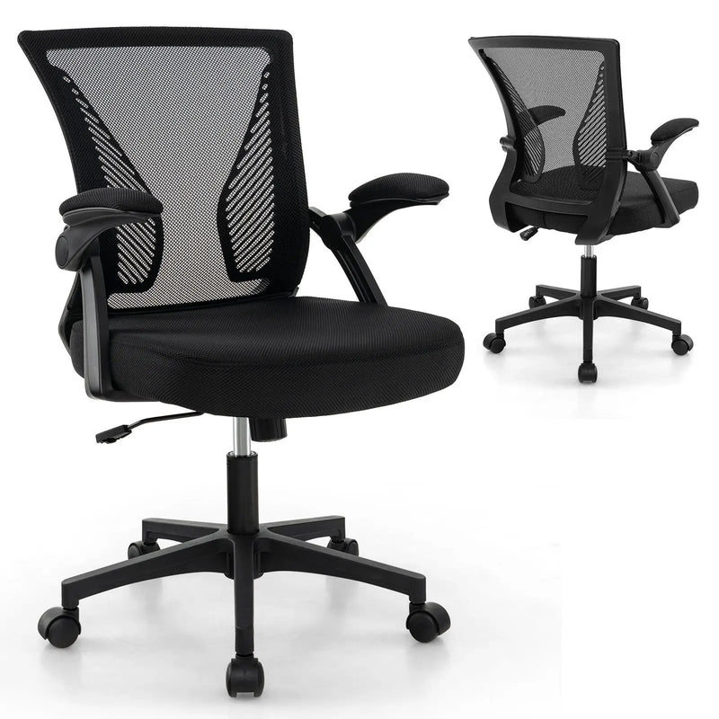 Ergonomic Office Chair Adjustable Swivel Chair with Flip-Up Armrests and Rocking Backrest-Black by DirectDeals