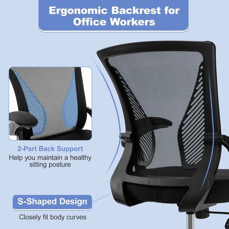 Ergonomic Office Chair Adjustable Swivel Chair with Flip-Up Armrests and Rocking Backrest-Black by DirectDeals