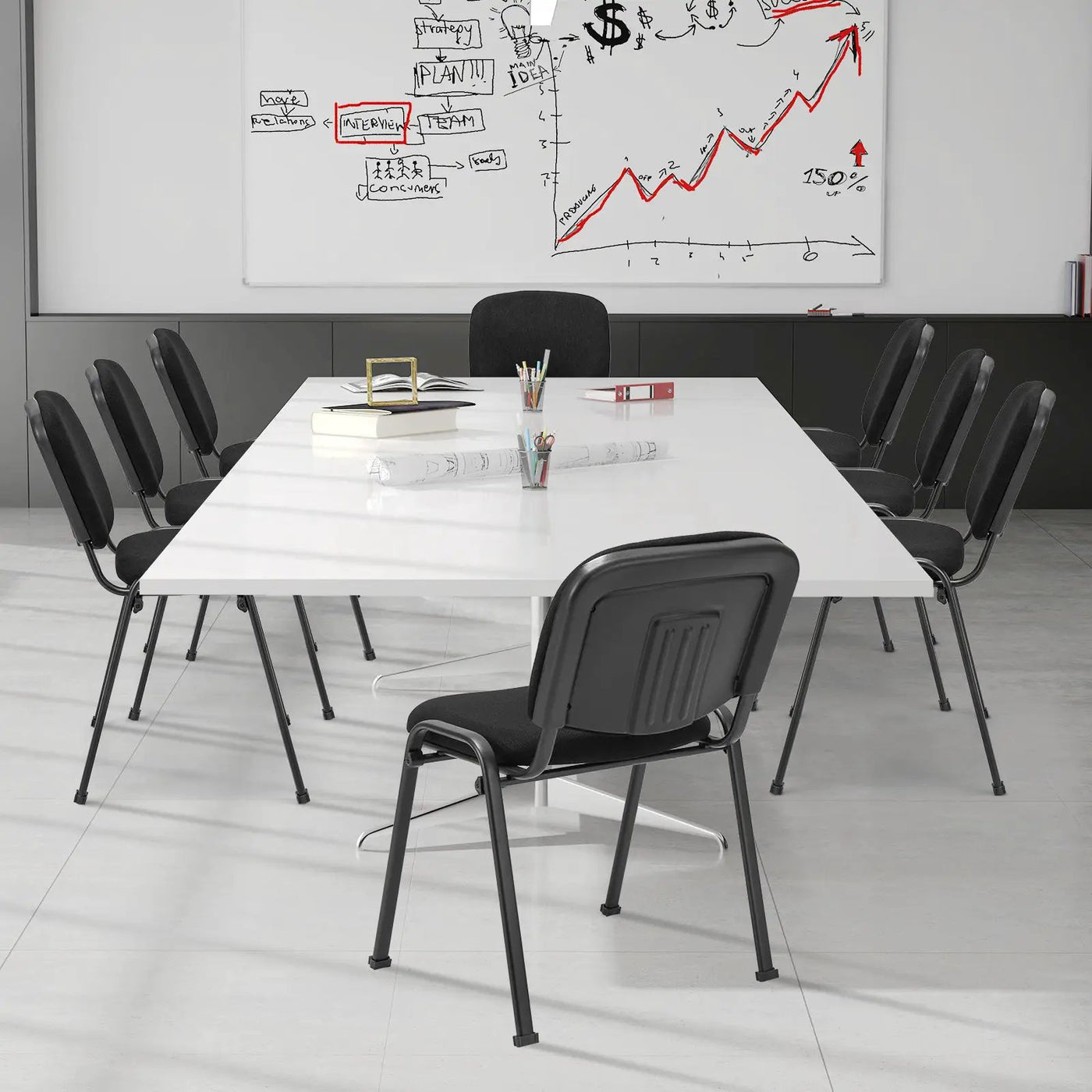 Office Chair with Metal Frame and Padded Cushions for Conference Room by DirectDeals
