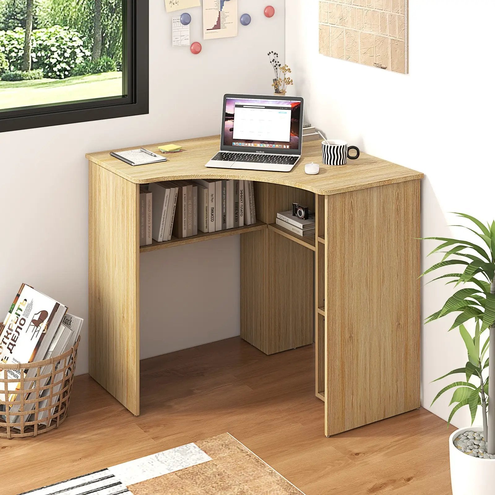 Corner Computer Desk Triangle Home Office Desk with Adjustable Shelf and Arc-Shaped Profile by DirectDeals