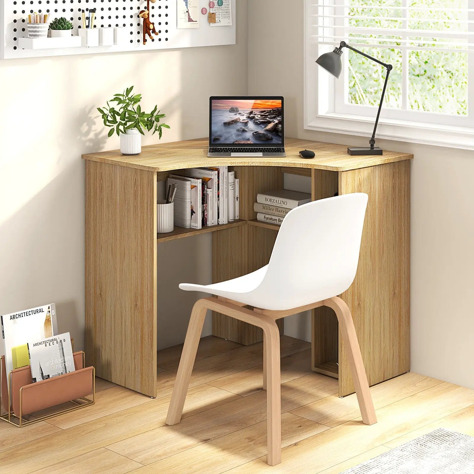 Corner Computer Desk Triangle Home Office Desk with Adjustable Shelf and Arc-Shaped Profile by DirectDeals