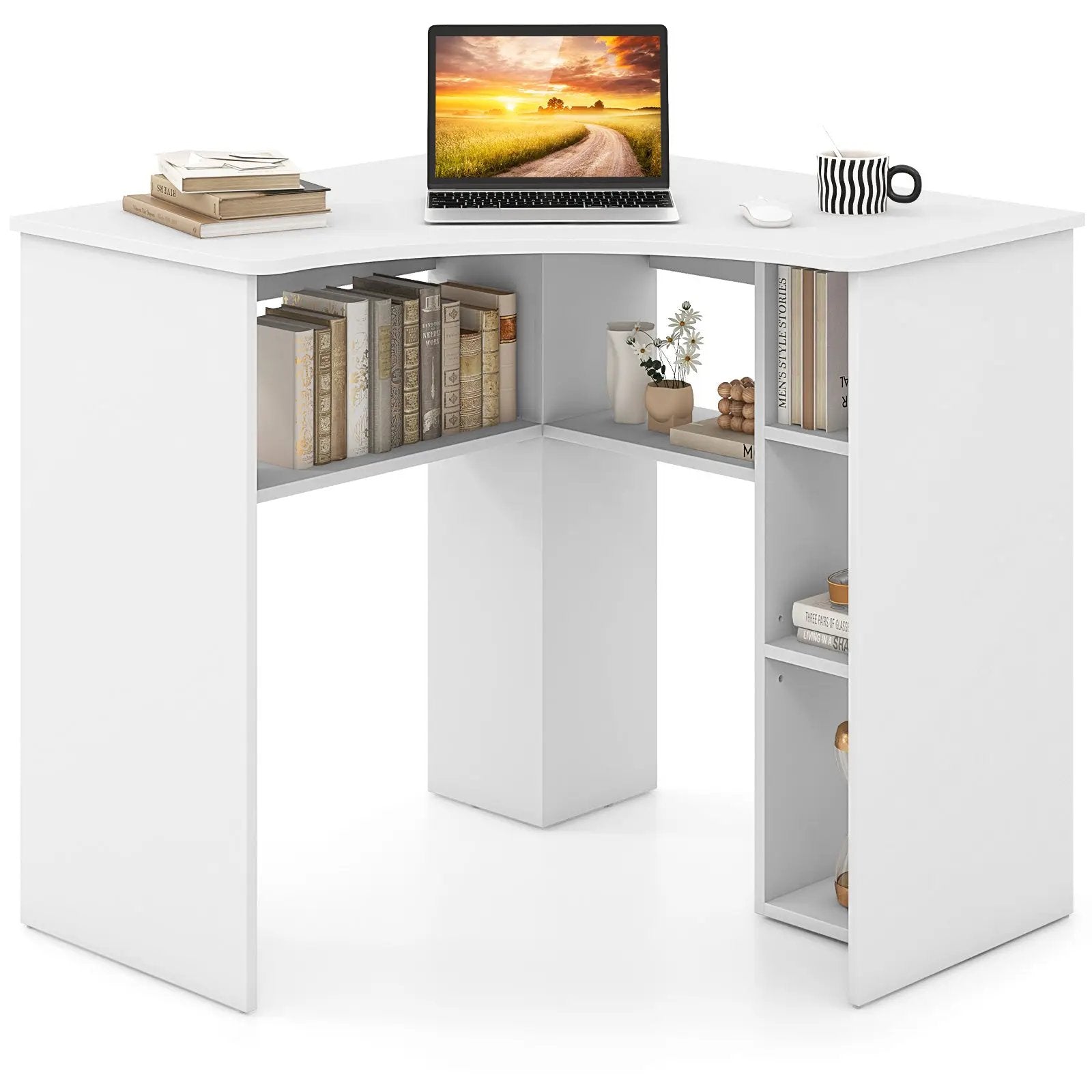 Corner Computer Desk Triangle Home Office Desk with Adjustable Shelf and Arc-Shaped Profile by DirectDeals