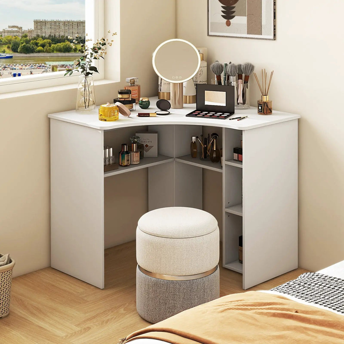 Corner Computer Desk Triangle Home Office Desk with Adjustable Shelf and Arc-Shaped Profile by DirectDeals