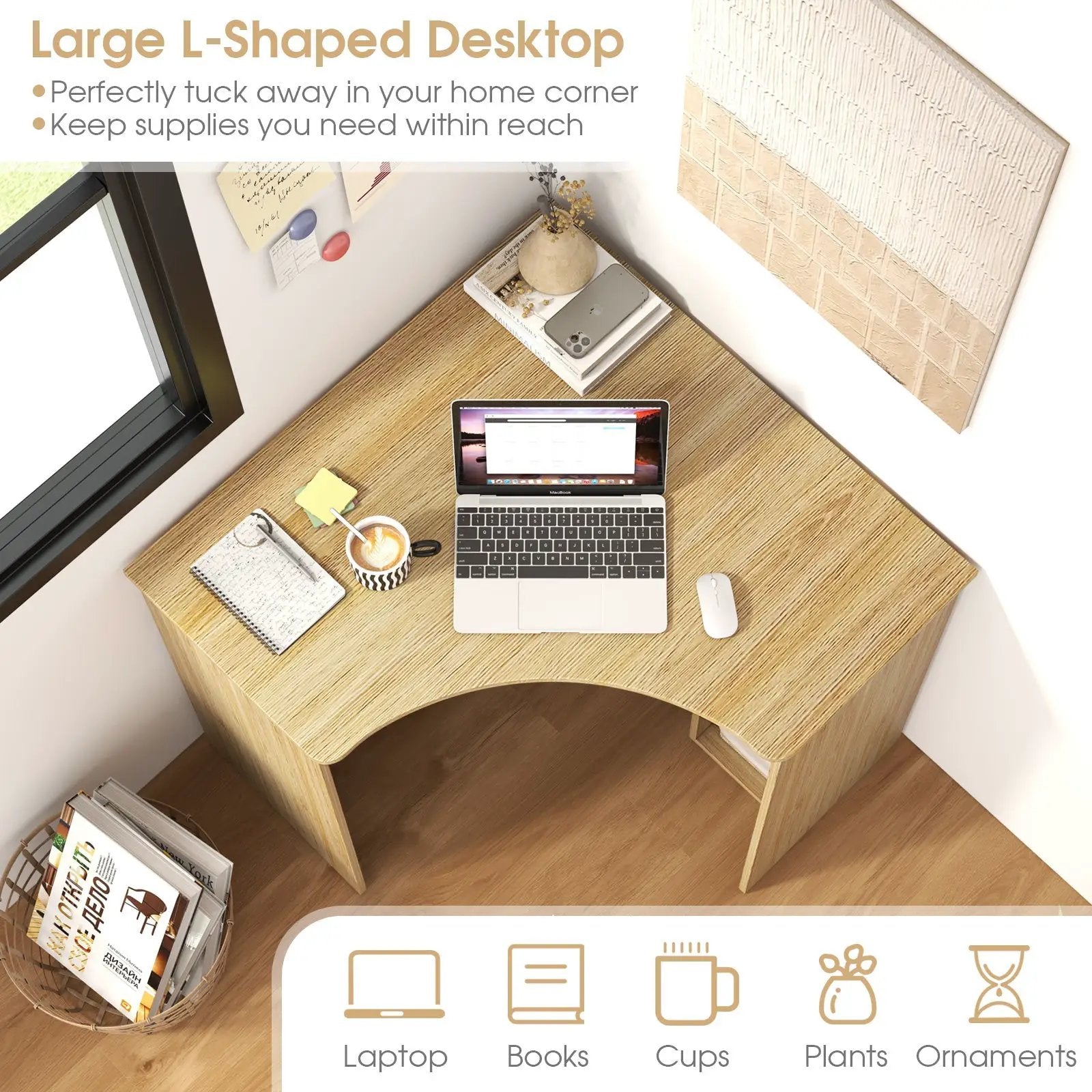 Corner Computer Desk Triangle Home Office Desk with Adjustable Shelf and Arc-Shaped Profile by DirectDeals