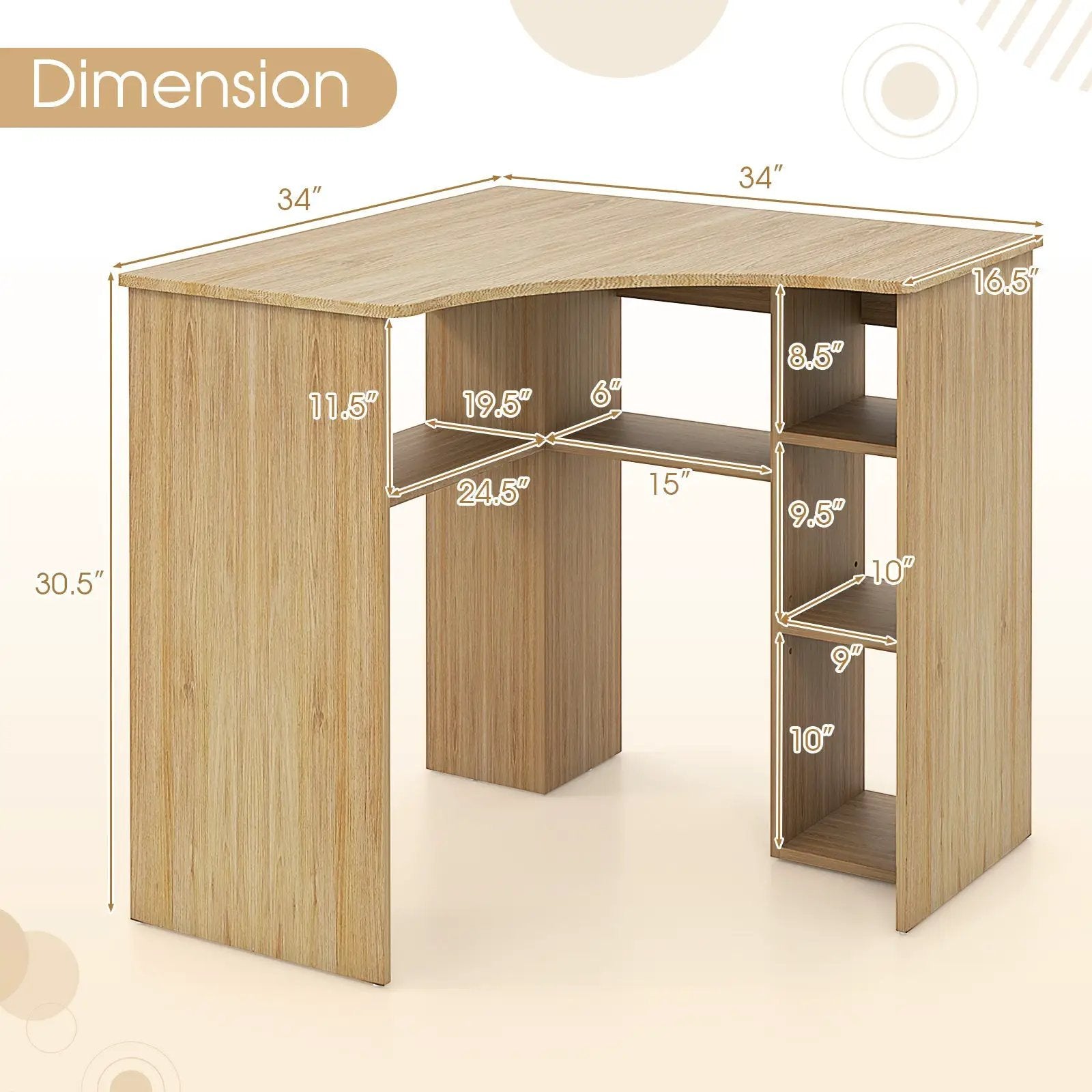 Corner Computer Desk Triangle Home Office Desk with Adjustable Shelf and Arc-Shaped Profile by DirectDeals