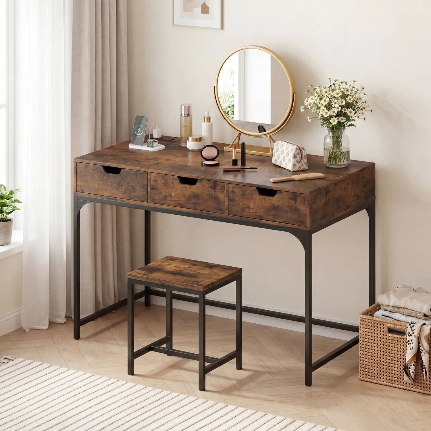 Office Desk with Power Outlets and Hidden Compartment for Study by DirectDeals