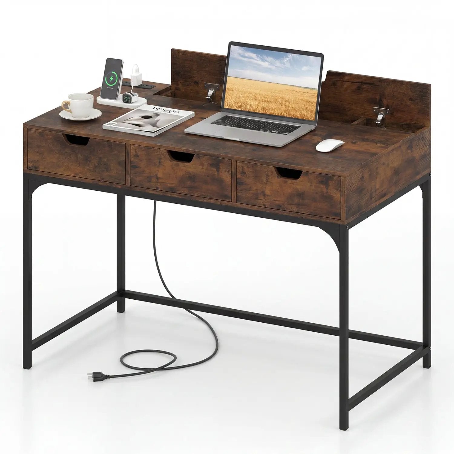 Office Desk with Power Outlets and Hidden Compartment for Study by DirectDeals