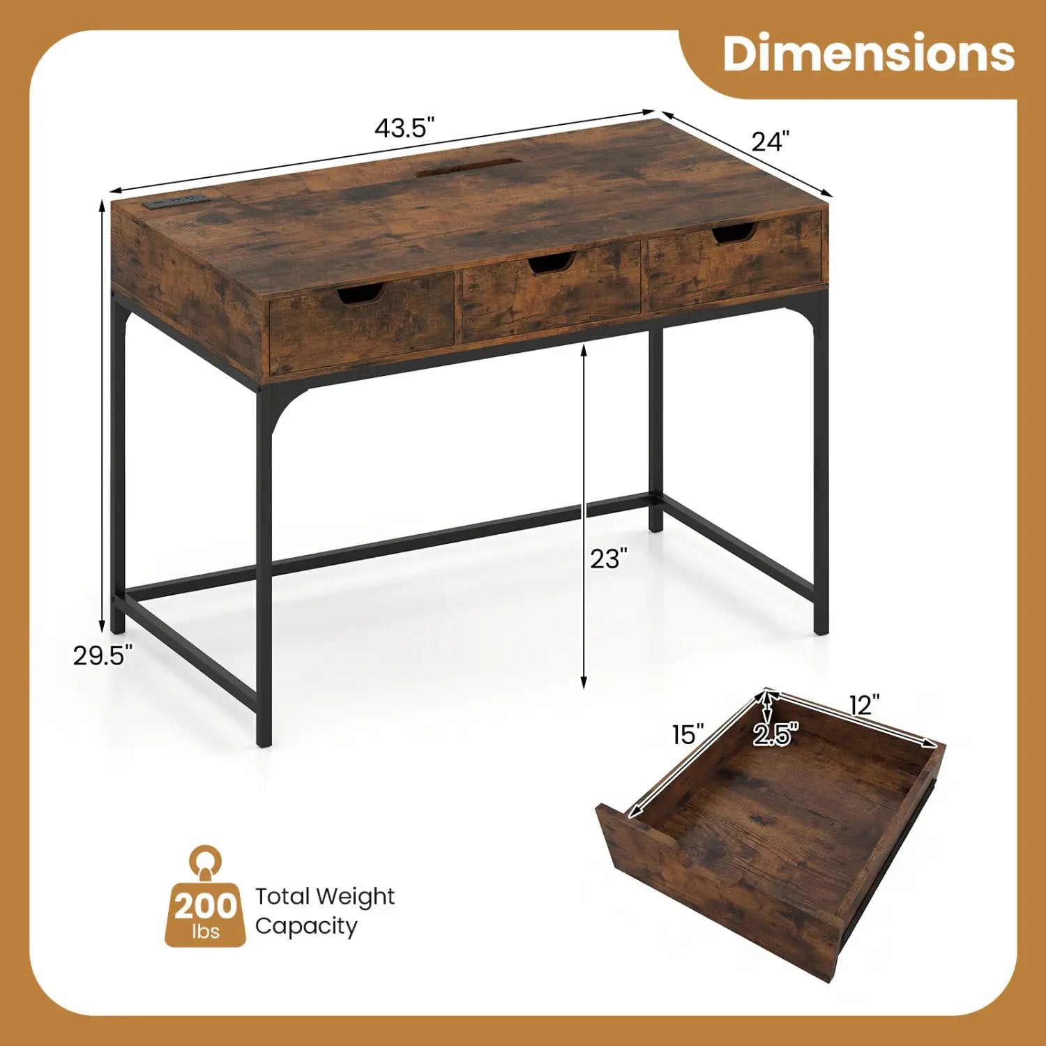Office Desk with Power Outlets and Hidden Compartment for Study by DirectDeals