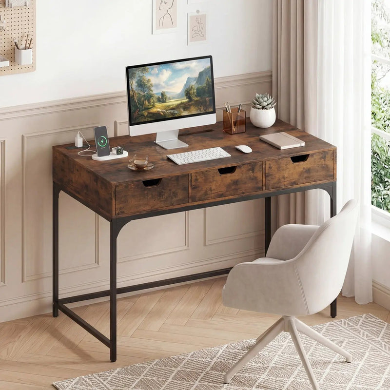 Office Desk with Power Outlets and Hidden Compartment for Study by DirectDeals