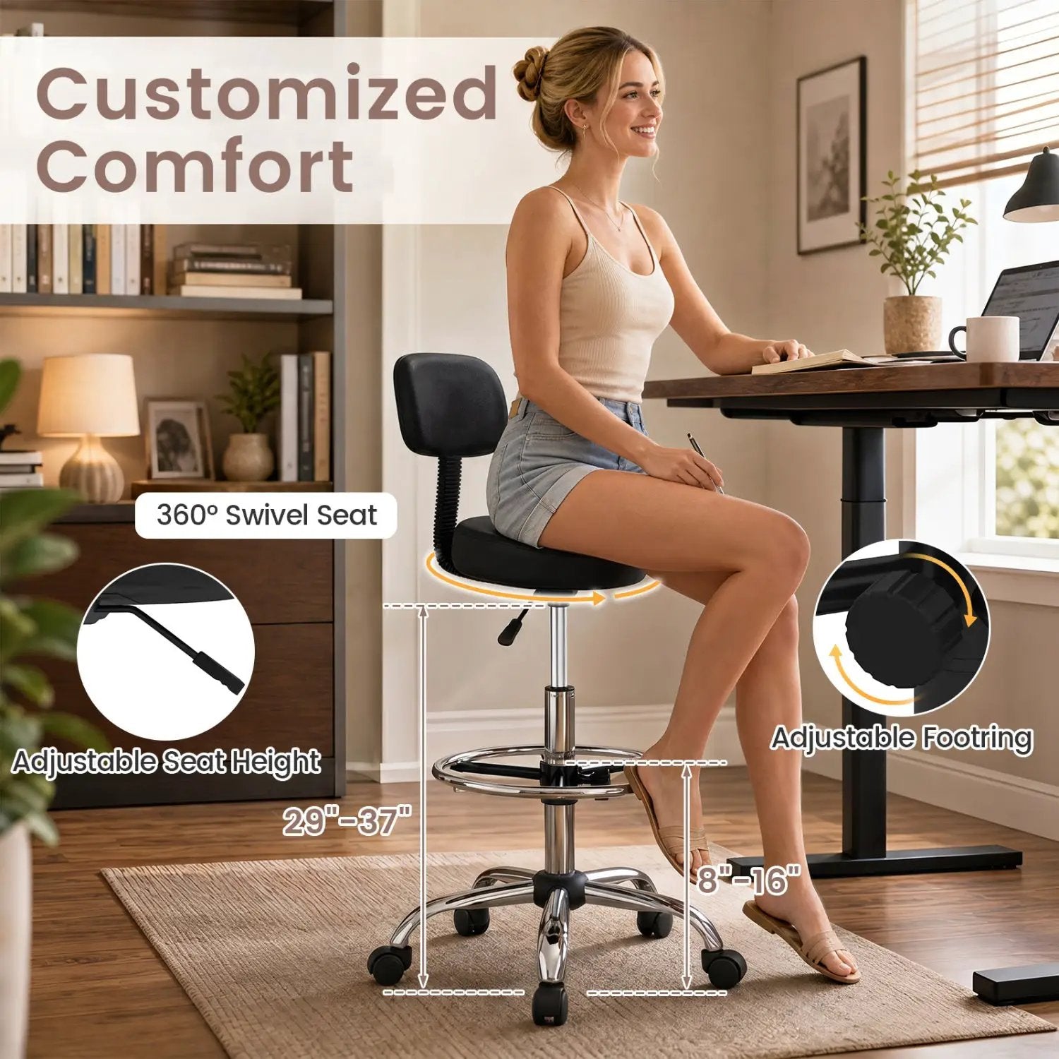 Drafting Chair with Adjustable Height & Footring by DirectDeals