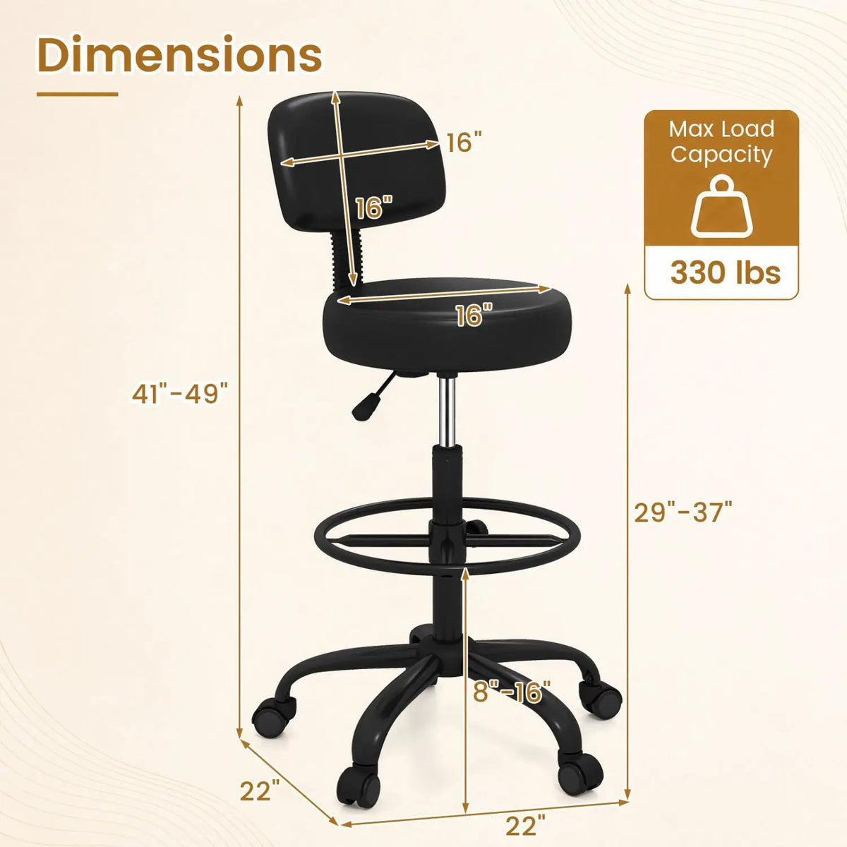 Drafting Chair with Adjustable Height & Footring by DirectDeals