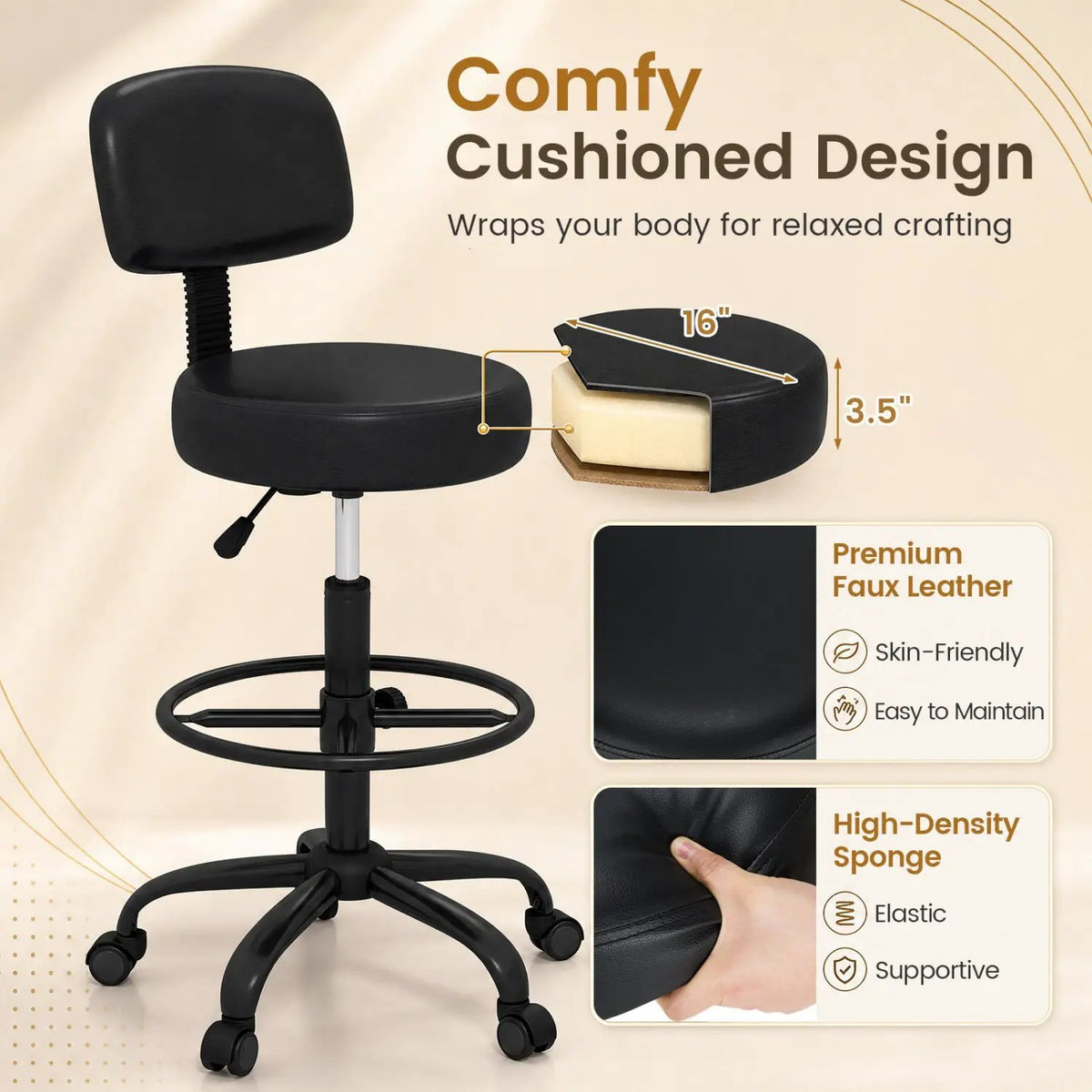 Drafting Chair with Adjustable Height & Footring by DirectDeals