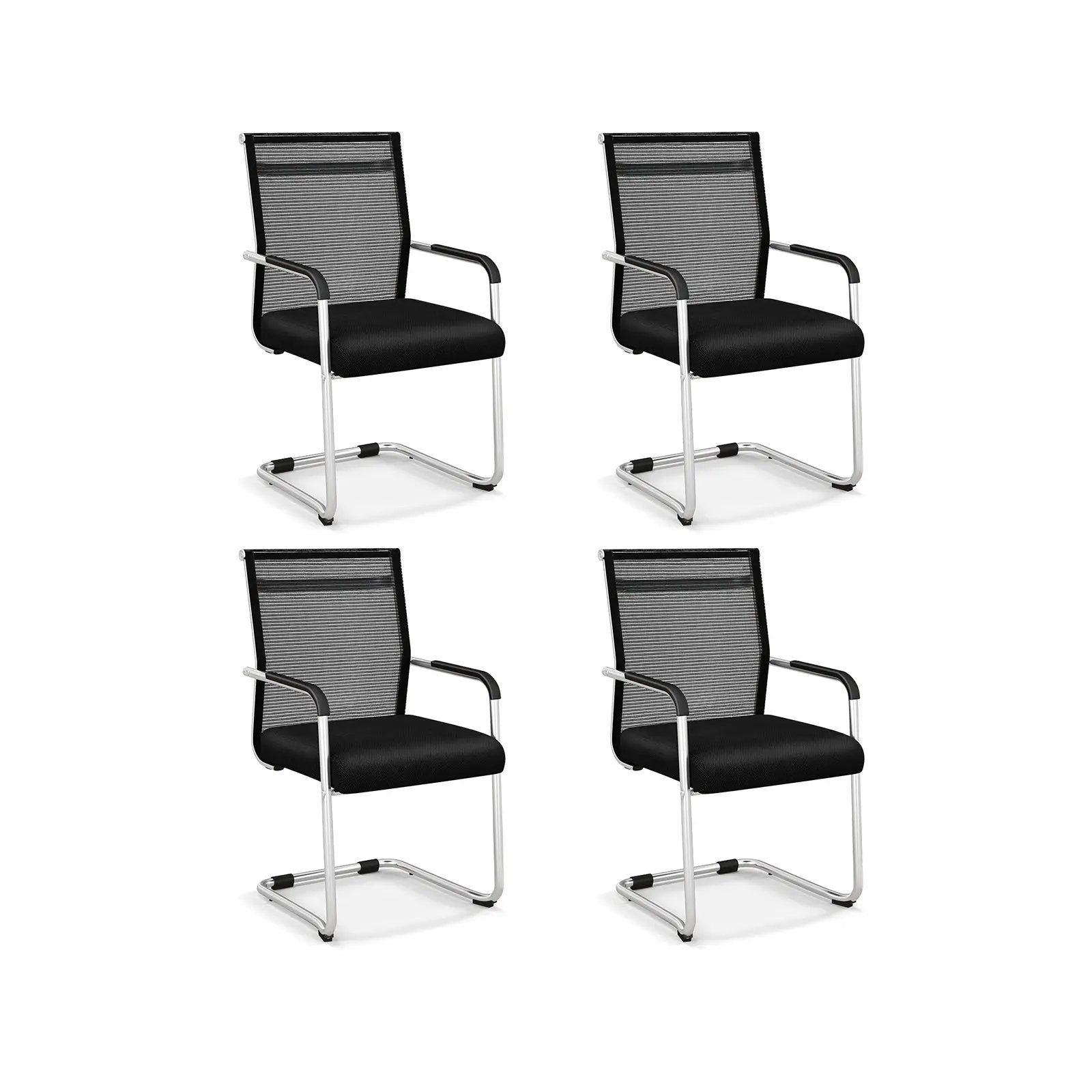Office Guest Chairs Set of 4 with Metal Sled Base and Armrests-Black by DirectDeals