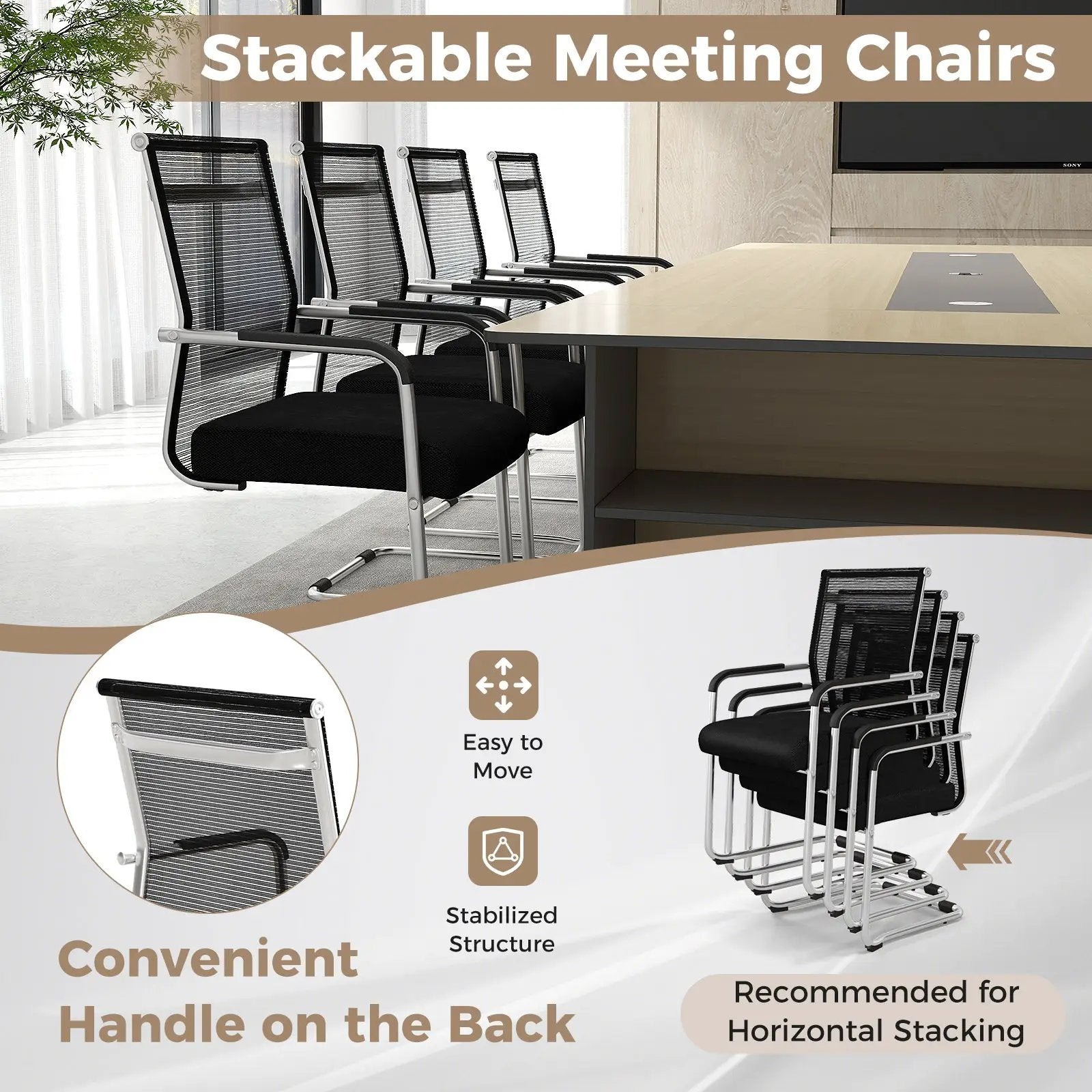 Office Guest Chairs Set of 4 with Metal Sled Base and Armrests-Black by DirectDeals