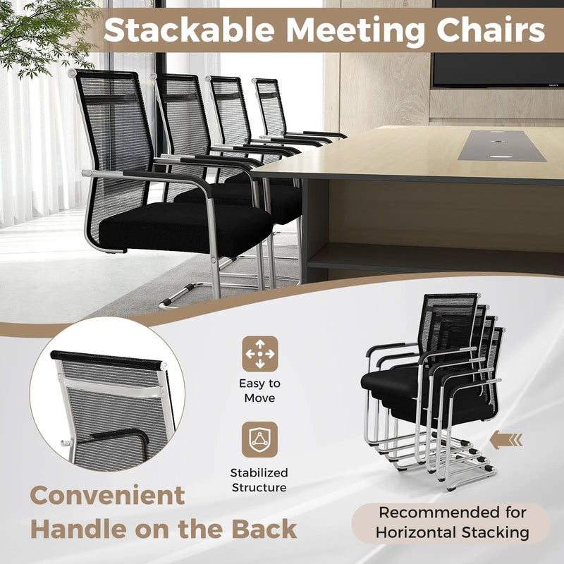 Office Guest Chairs Set of 4 with Metal Sled Base and Armrests-Black by DirectDeals