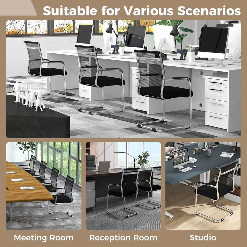Office Guest Chairs Set of 4 with Metal Sled Base and Armrests-Black by DirectDeals