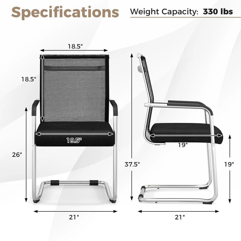 Office Guest Chairs Set of 4 with Metal Sled Base and Armrests-Black by DirectDeals
