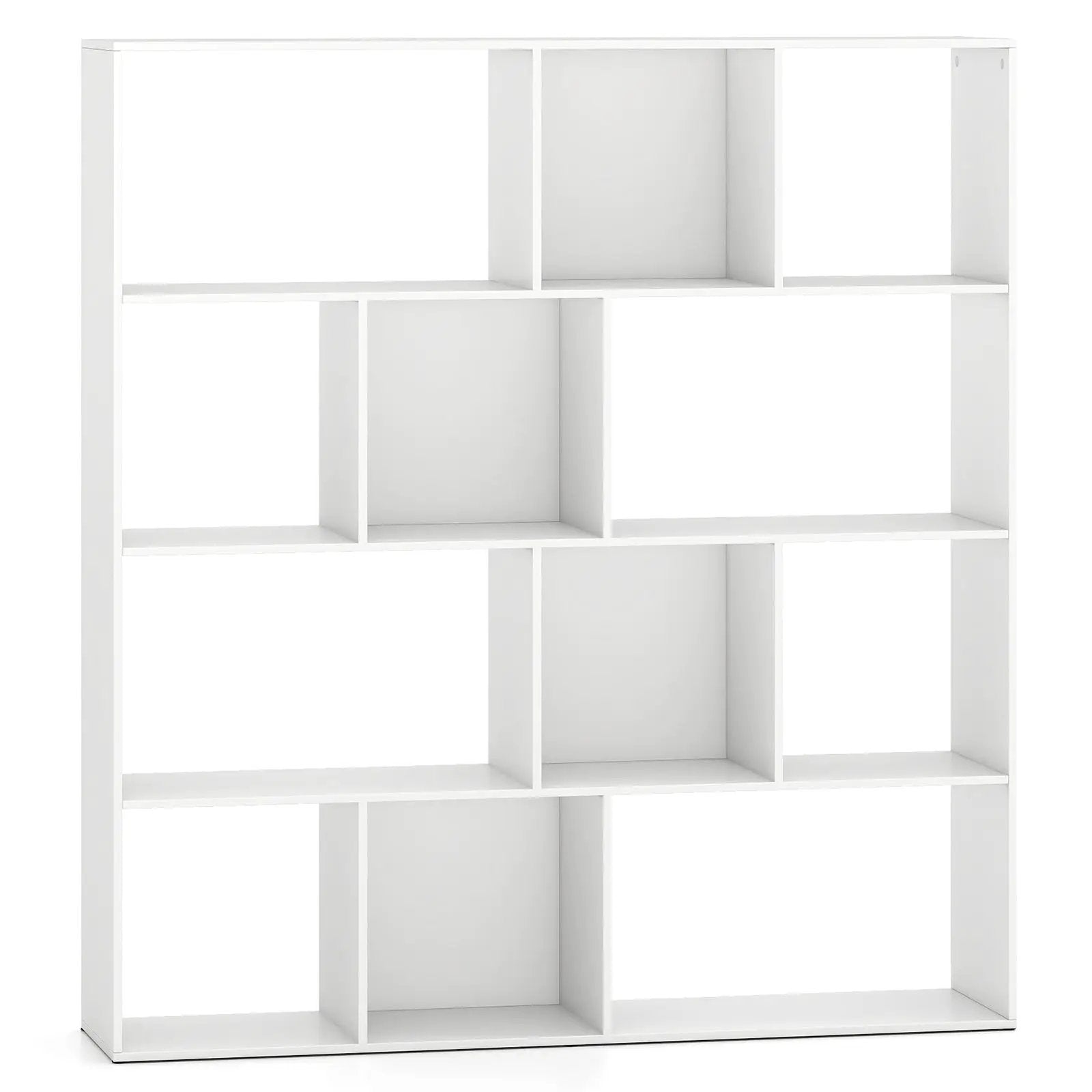 Open Shelf Bookcase 4-Tier Modern Bookshelf with 12 Storage Compartments-White by DirectDeals