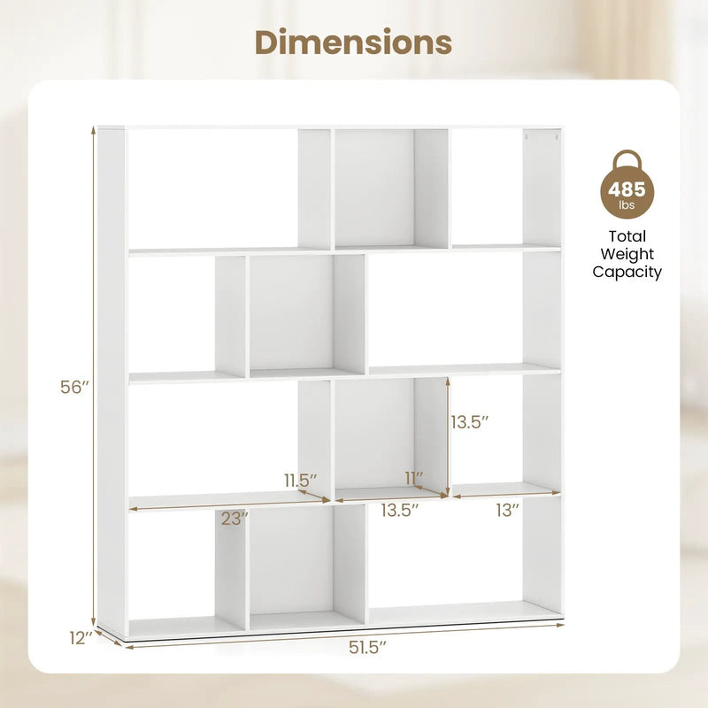 Open Shelf Bookcase 4-Tier Modern Bookshelf with 12 Storage Compartments-White by DirectDeals