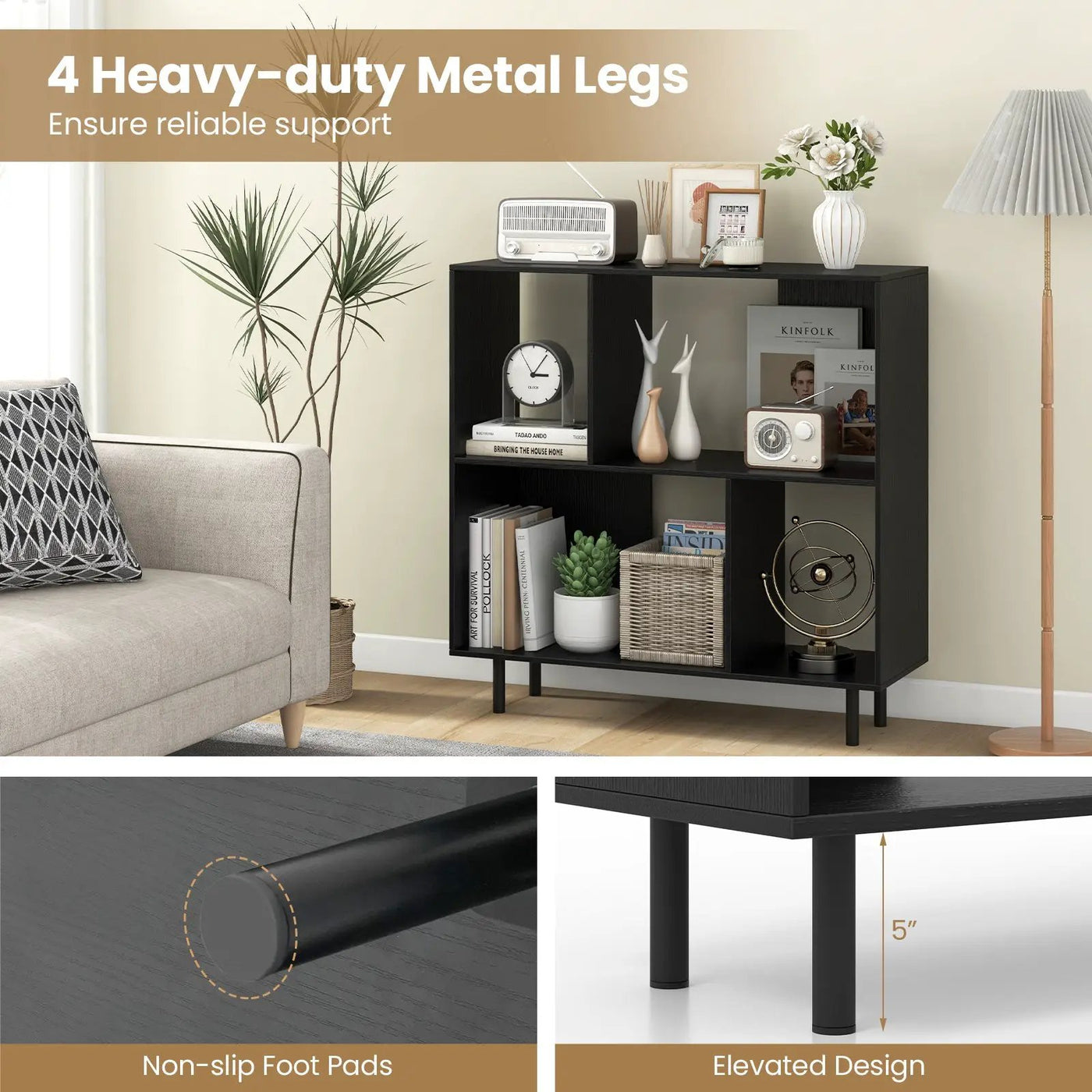 Open Shelf Bookcase with 4 Compartments by DirectDeals