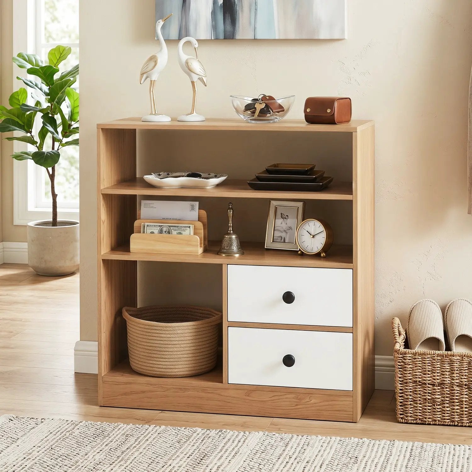 Storage Cabinet with 3 Shelves and 2 Fabric Drawers by DirectDeals