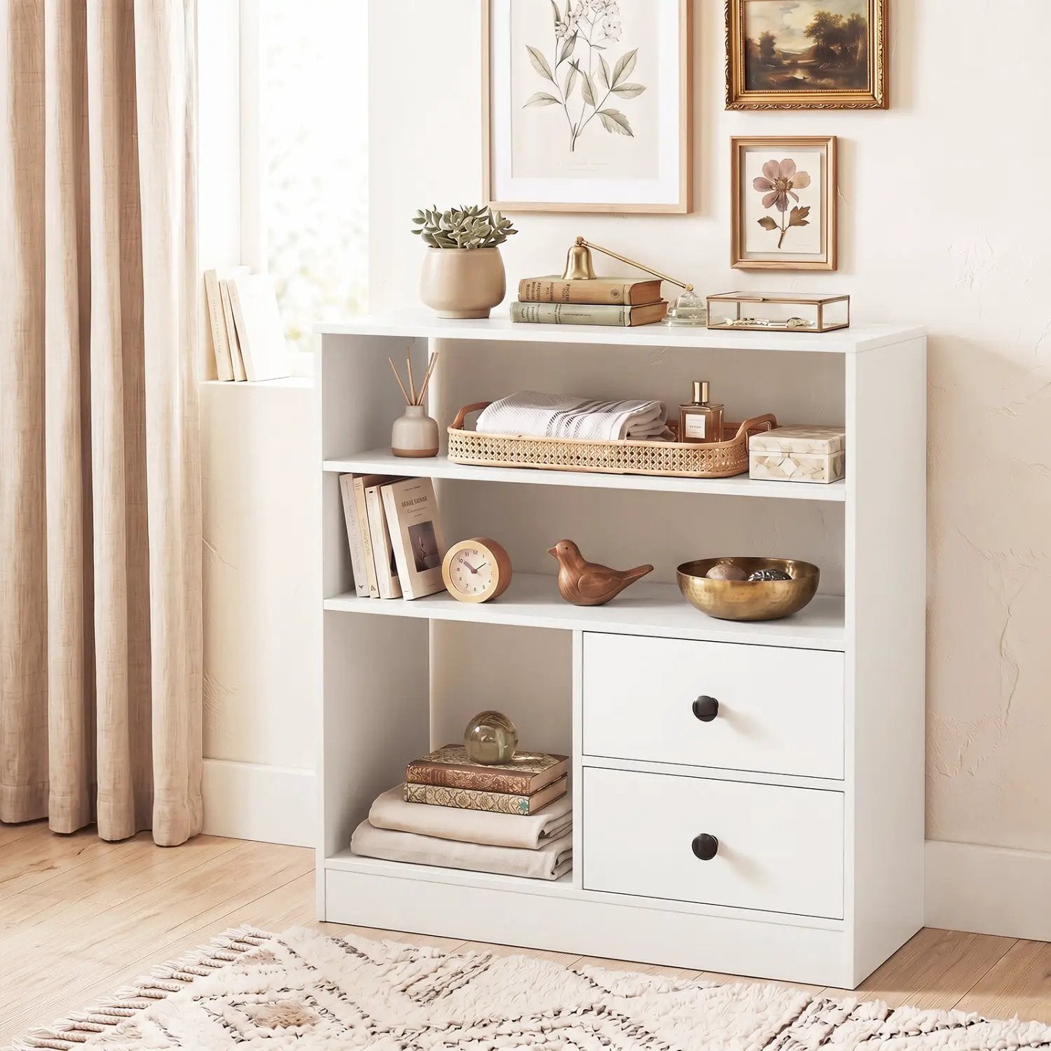 Console Table with 3 Open Shelves and 2 Fabric Drawers by DirectDeals