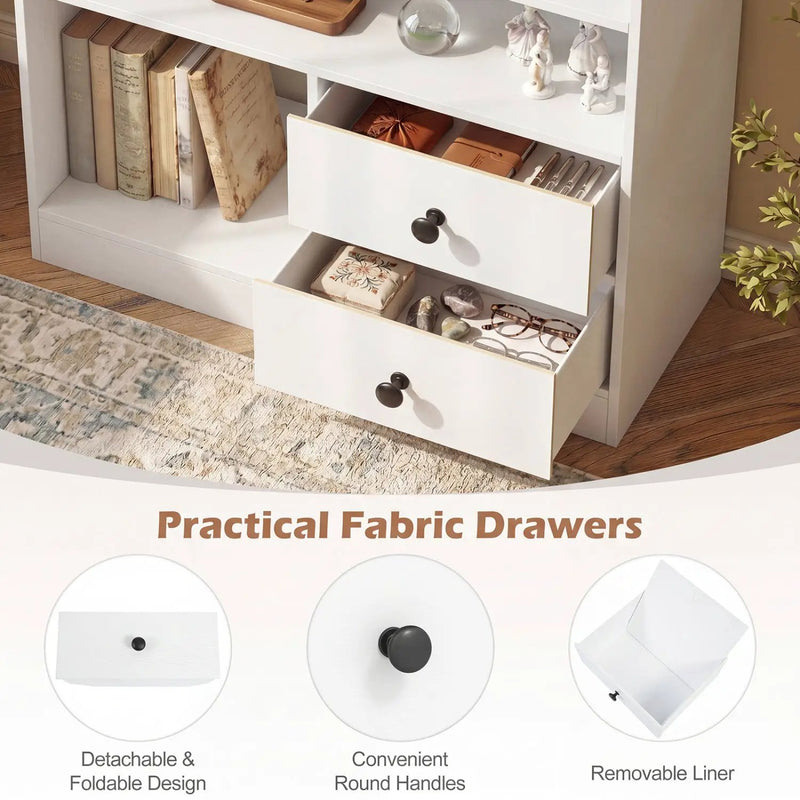Console Table with 3 Open Shelves and 2 Fabric Drawers by DirectDeals