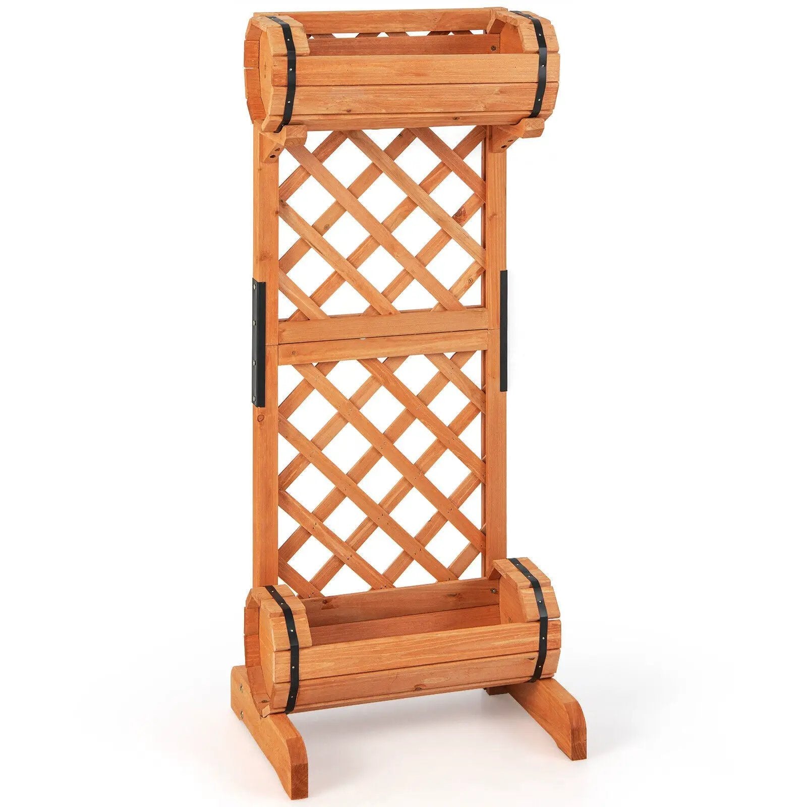 2-Tier Wooden Raised Garden Bed with Trellis-Orange by DirectDeals