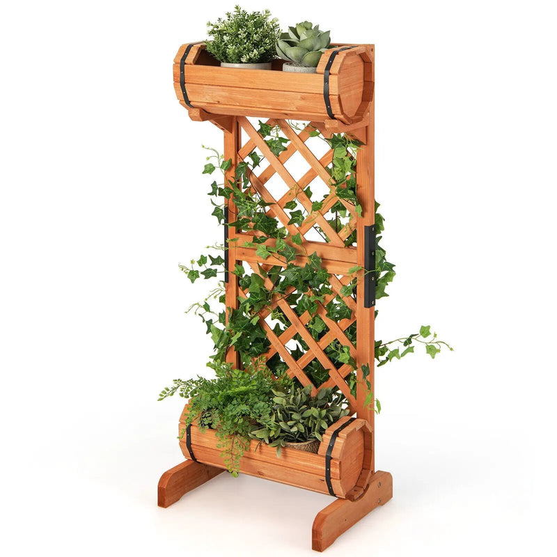 2-Tier Wooden Raised Garden Bed with Trellis-Orange by DirectDeals