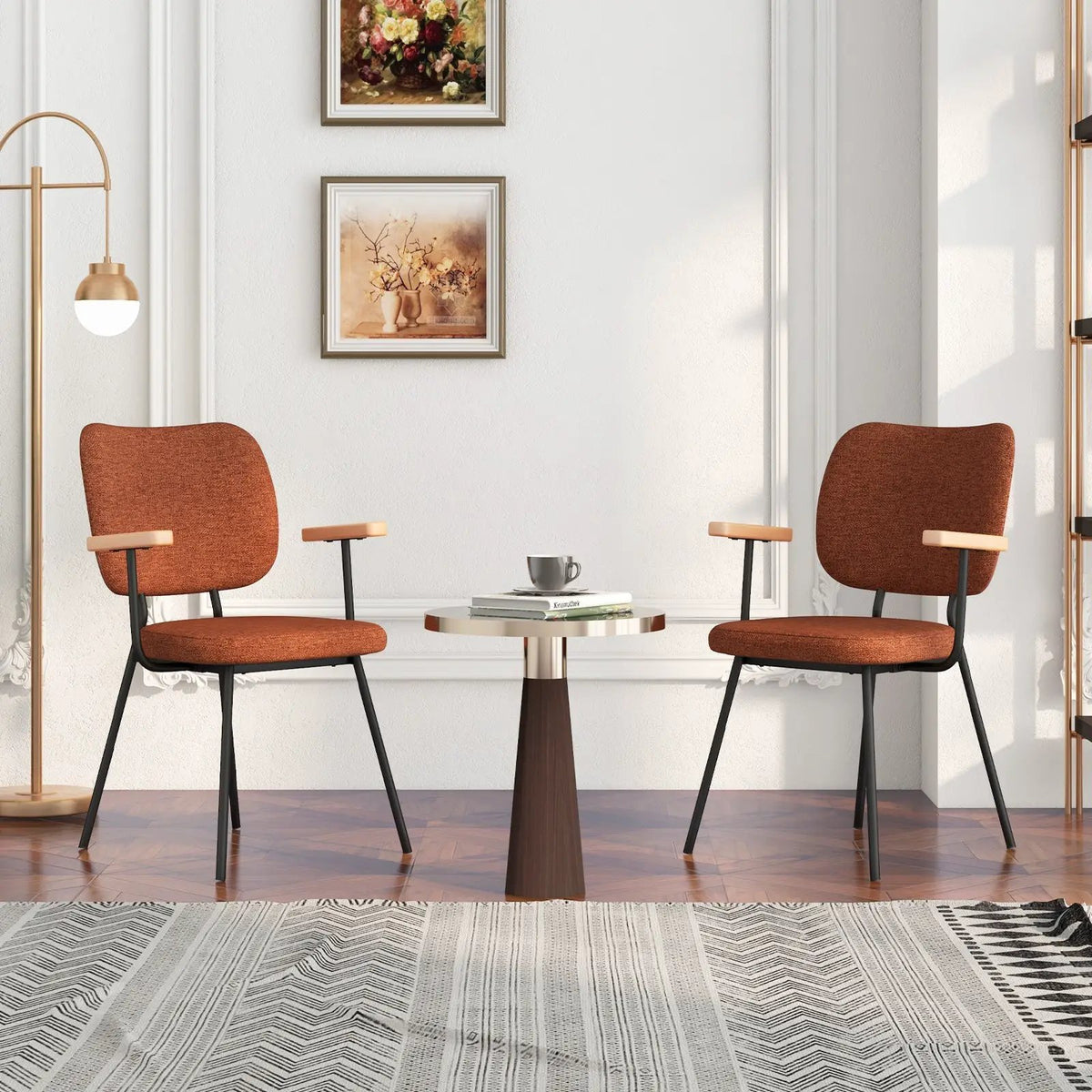 Set of 2 Modern Fabric Dining Chairs with Armrest and Curved Backrest by DirectDeals