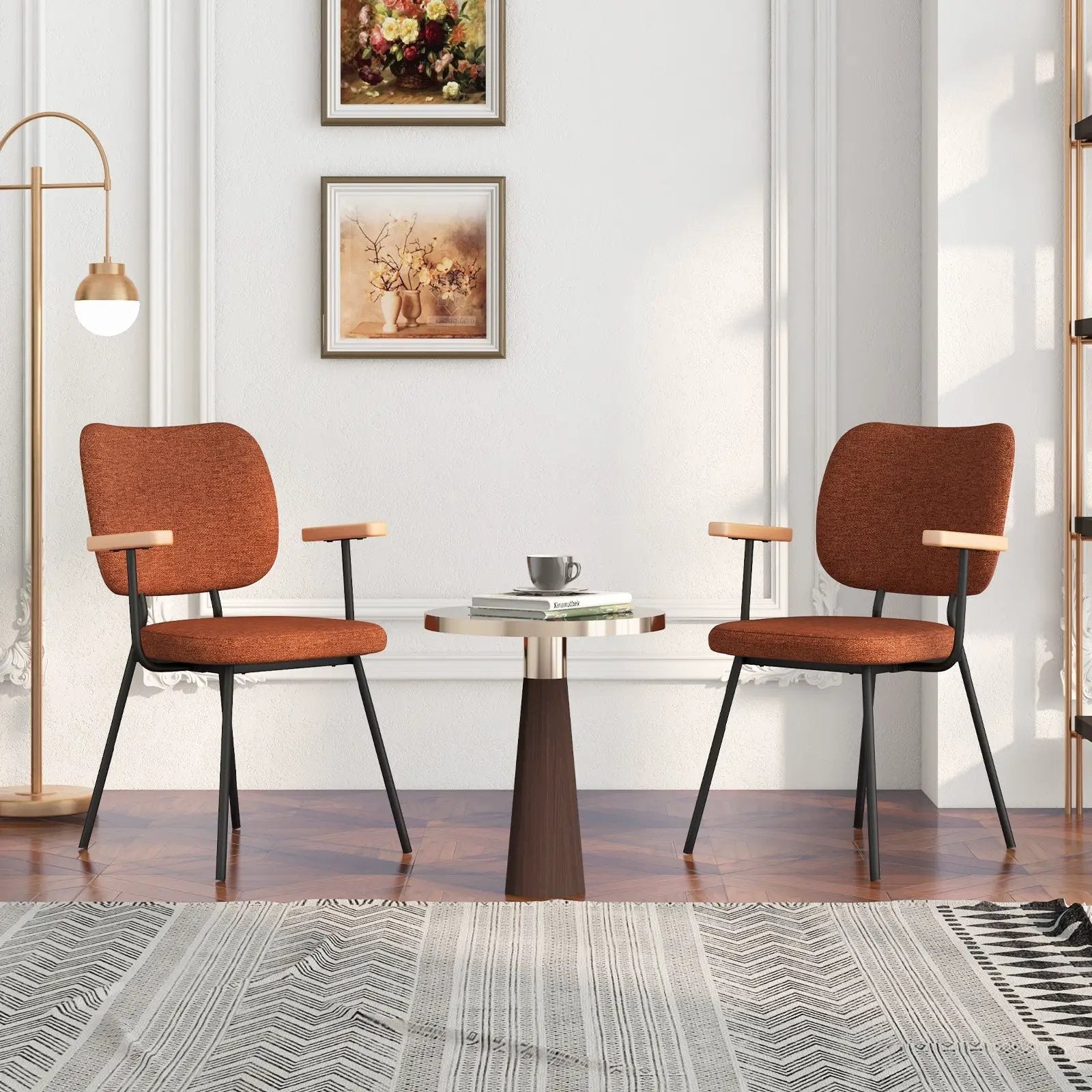 Set of 2 Modern Fabric Dining Chairs with Armrest and Curved Backrest by DirectDeals