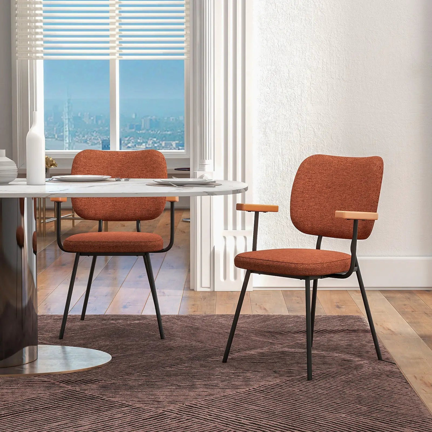 Set of 2 Modern Fabric Dining Chairs with Armrest and Curved Backrest by DirectDeals