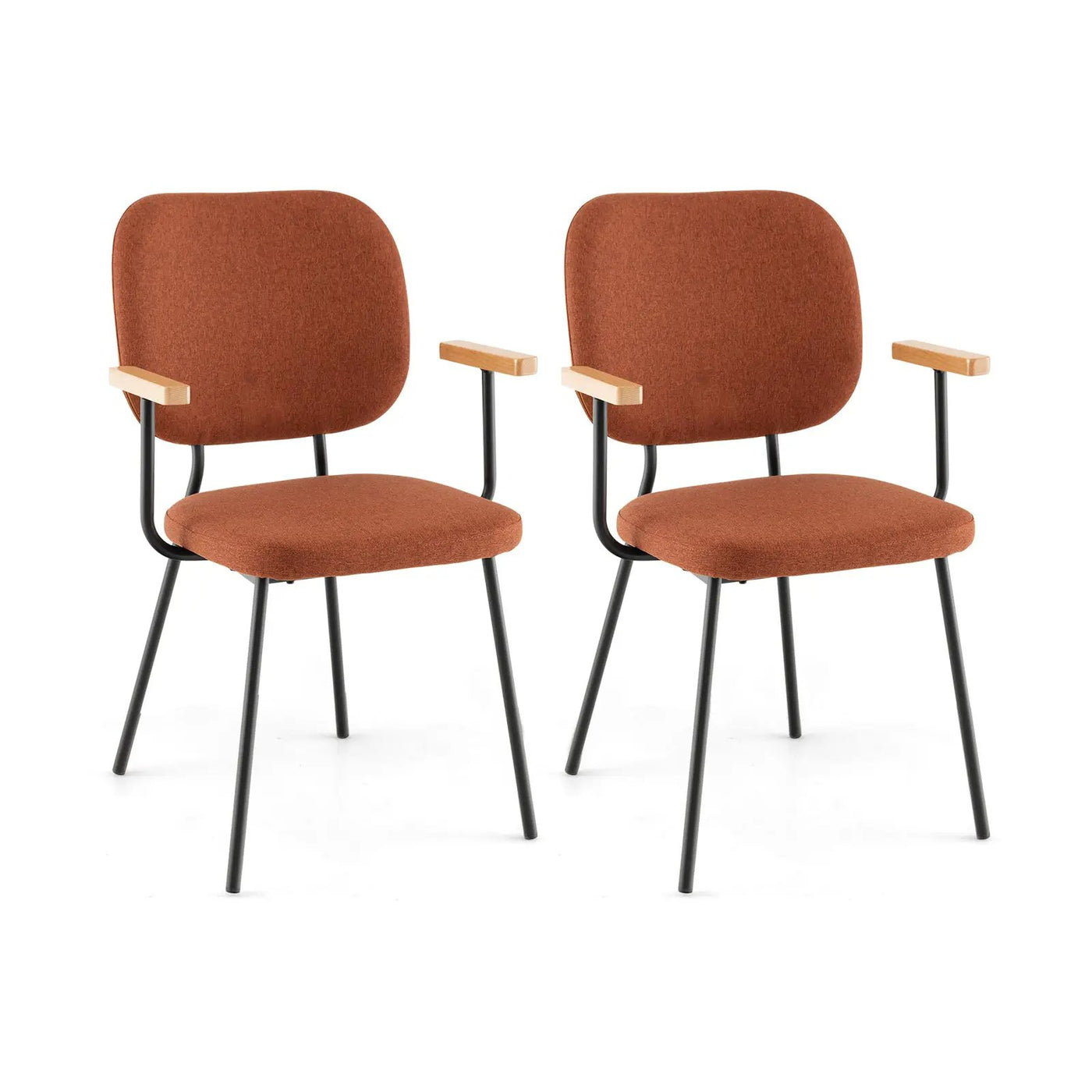 Set of 2 Modern Fabric Dining Chairs with Armrest and Curved Backrest by DirectDeals