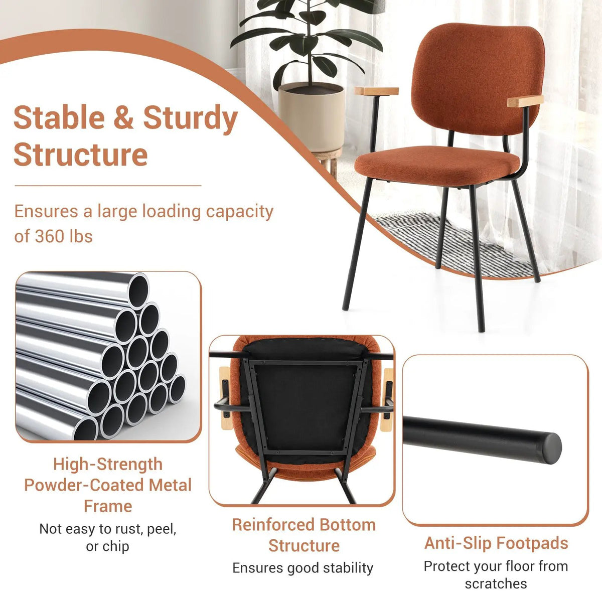 Set of 2 Modern Fabric Dining Chairs with Armrest and Curved Backrest by DirectDeals