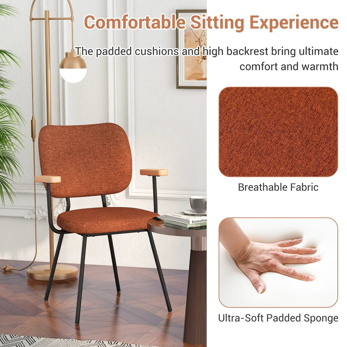 Set of 2 Modern Fabric Dining Chairs with Armrest and Curved Backrest by DirectDeals