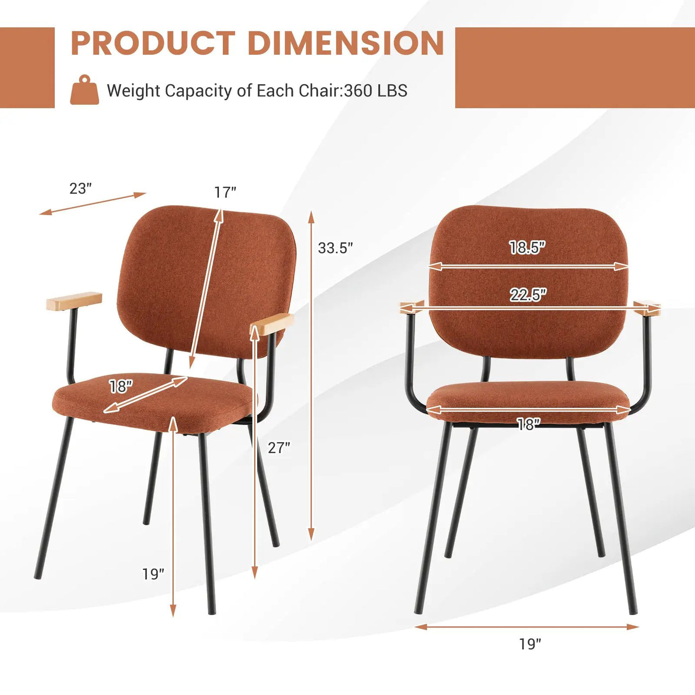 Set of 2 Modern Fabric Dining Chairs with Armrest and Curved Backrest by DirectDeals