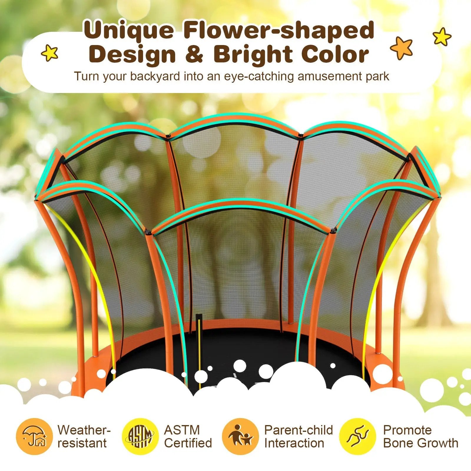 8 Feet Outdoor Unique Flower Shape Trampoline with Enclosure Net by DirectDeals
