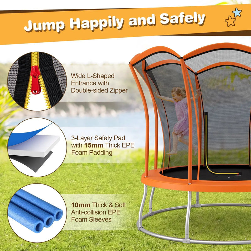 8 Feet Outdoor Unique Flower Shape Trampoline with Enclosure Net by DirectDeals