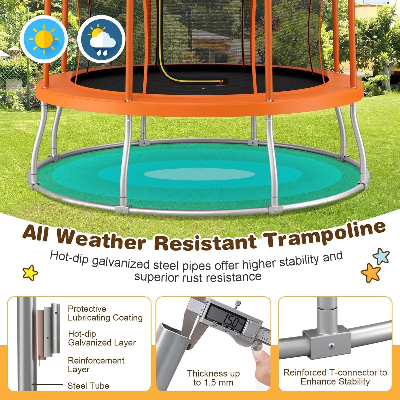 8 Feet Outdoor Unique Flower Shape Trampoline with Enclosure Net by DirectDeals