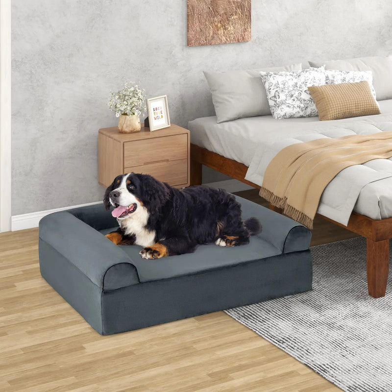 Orthopedic Dog Bed Memory Foam Pet Bed with Headrest for Large Dogs-Grey by DirectDeals