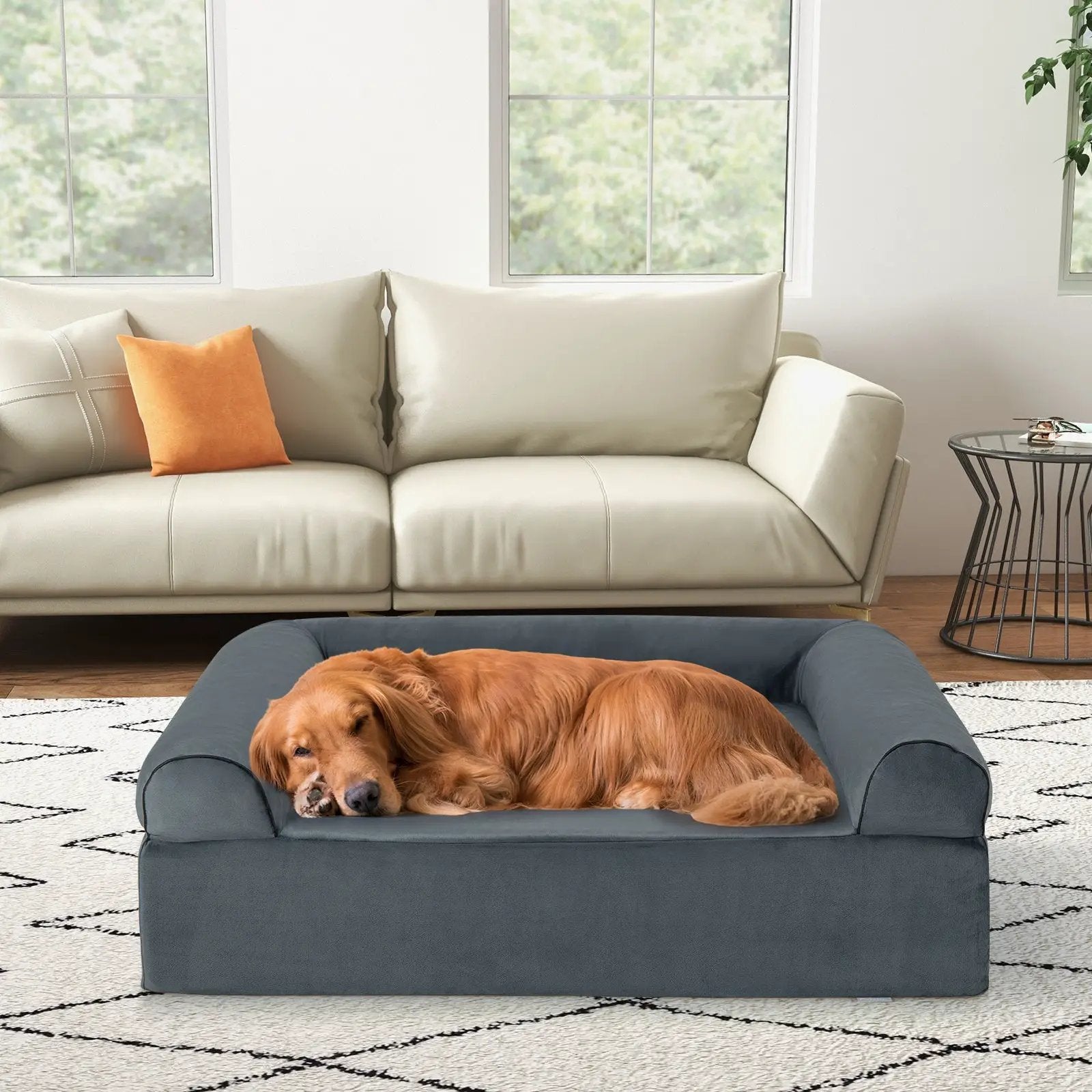 Orthopedic Dog Bed Memory Foam Pet Bed with Headrest for Large Dogs-Grey by DirectDeals