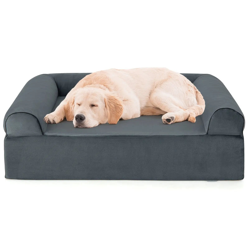 Orthopedic Dog Bed Memory Foam Pet Bed with Headrest for Large Dogs-Grey by DirectDeals