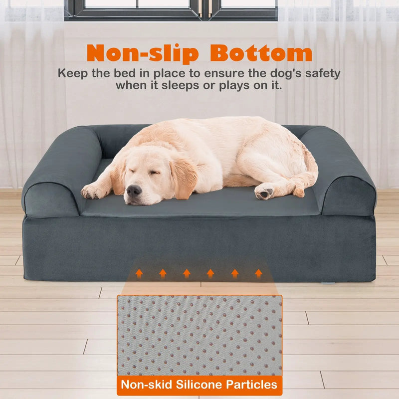 Orthopedic Dog Bed Memory Foam Pet Bed with Headrest for Large Dogs-Grey by DirectDeals