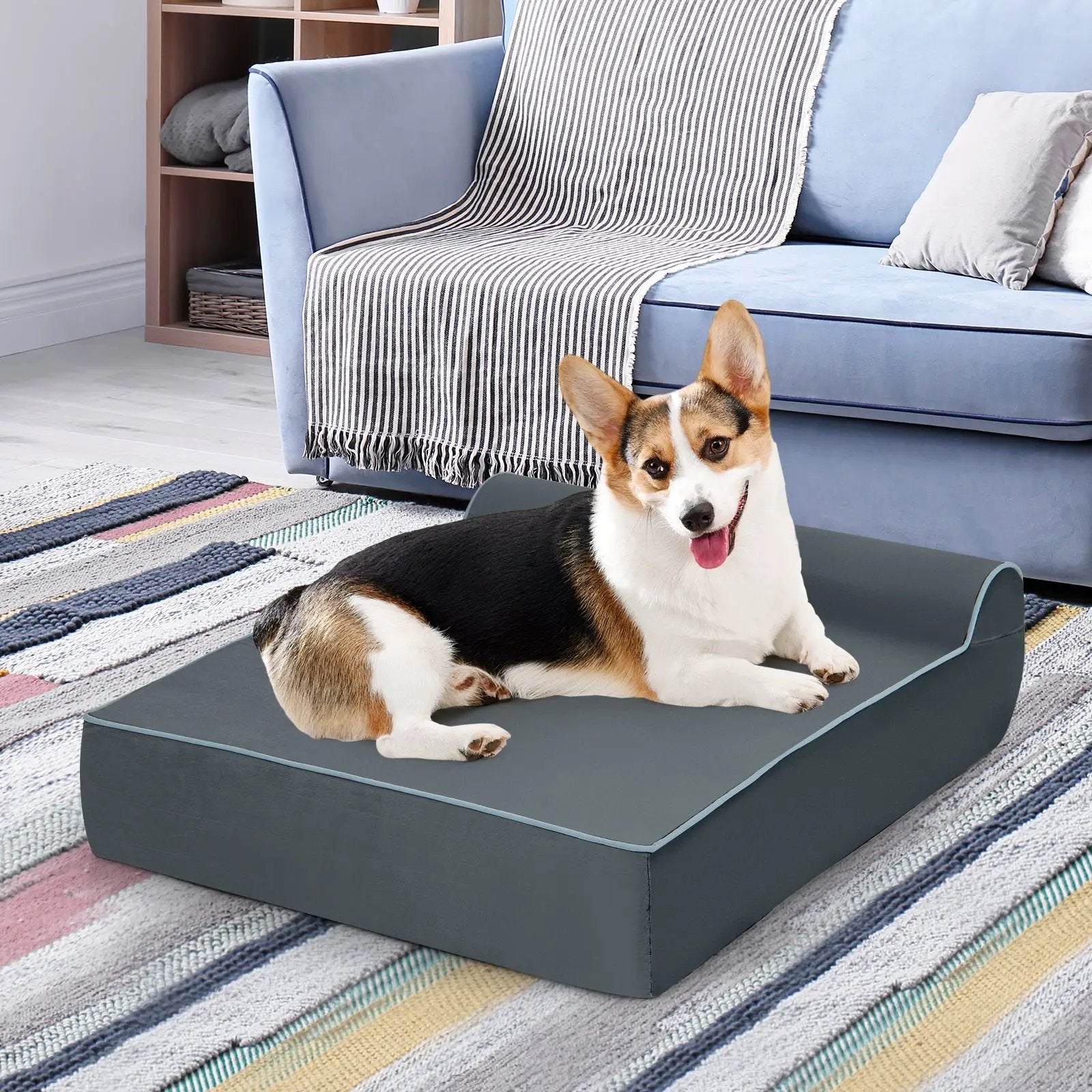 Orthopedic Dog Bed with Headrest and Removable Washable Cover-Grey by DirectDeals