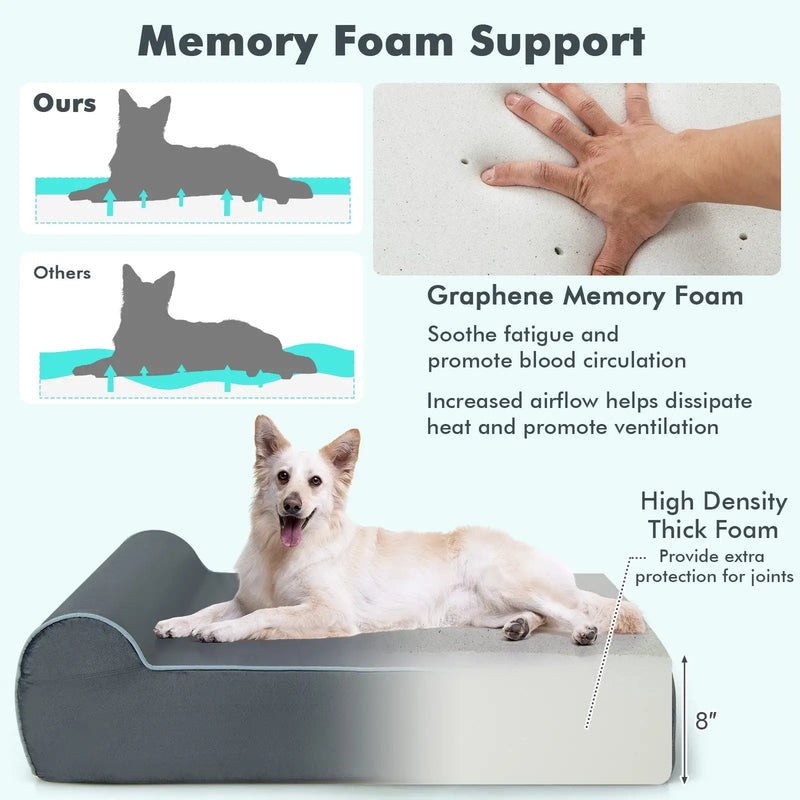 Orthopedic Dog Bed with Headrest and Removable Washable Cover-Grey by DirectDeals