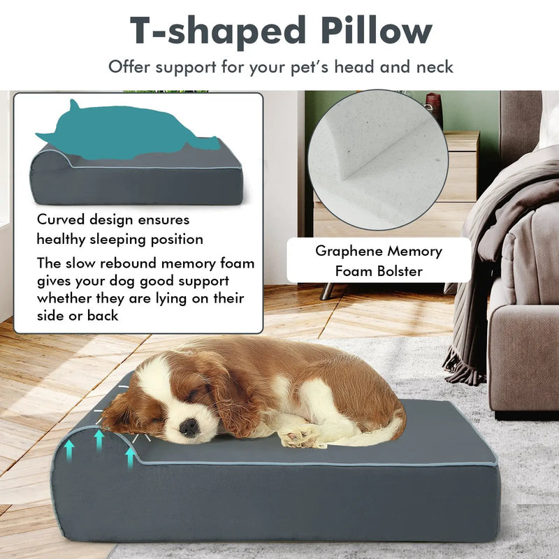 Orthopedic Dog Bed with Headrest and Removable Washable Cover-Grey by DirectDeals