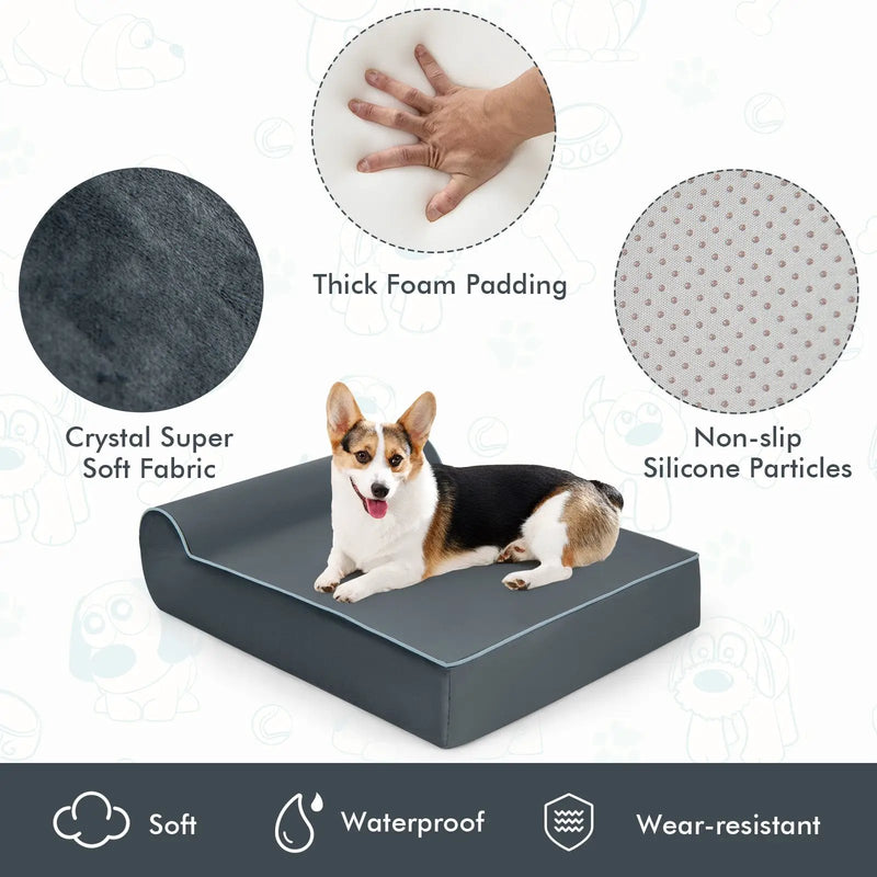 Orthopedic Dog Bed with Headrest and Removable Washable Cover-Grey by DirectDeals