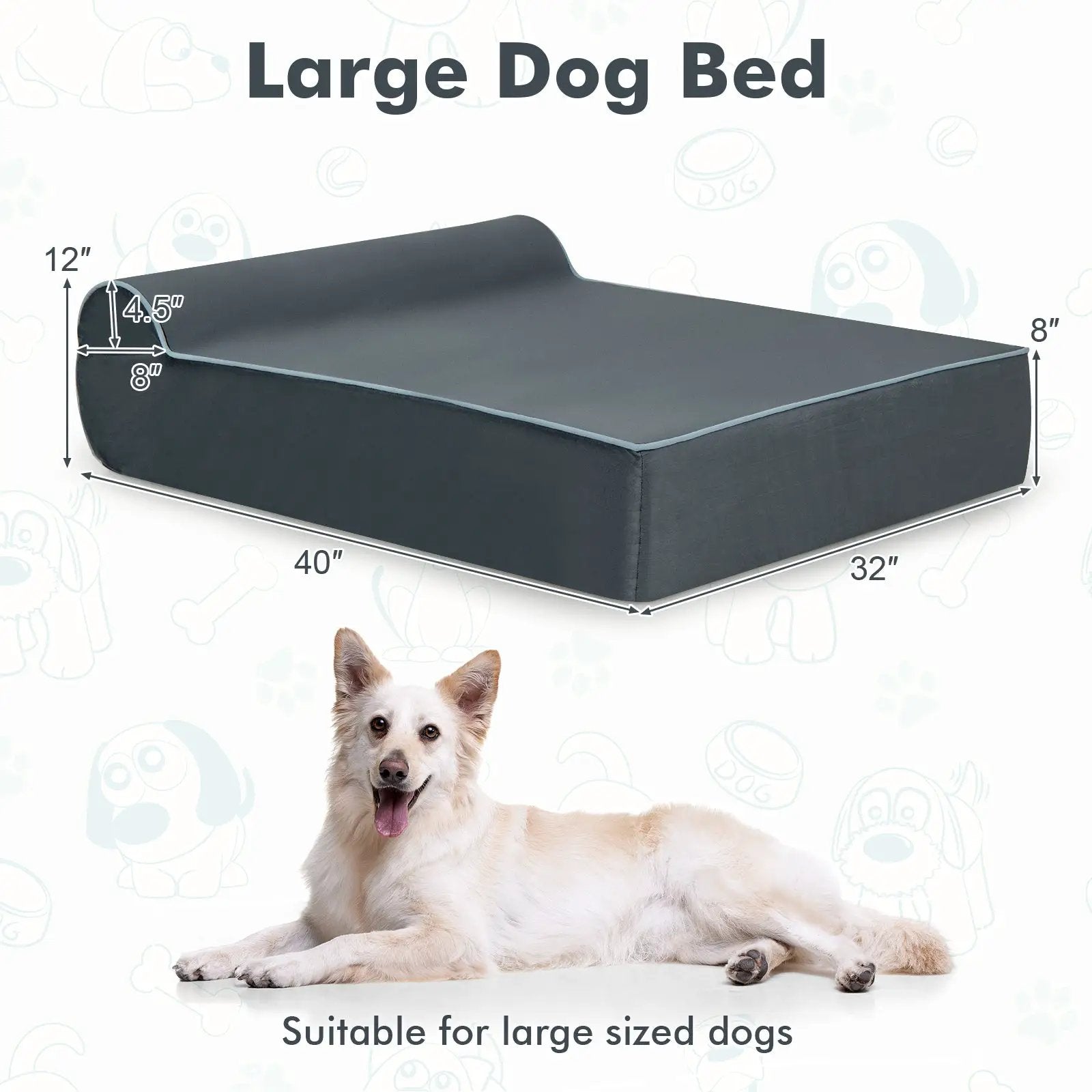 Orthopedic Dog Bed with Headrest and Removable Washable Cover-Grey by DirectDeals