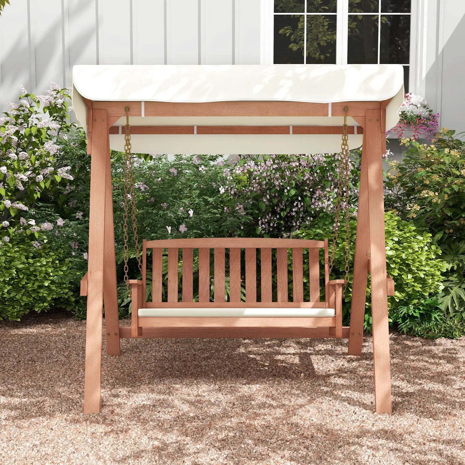 Outdoor 2-Seat Swing Bench w/ith A Frame and Sturdy Metal Hanging Chainsx by DirectDeals