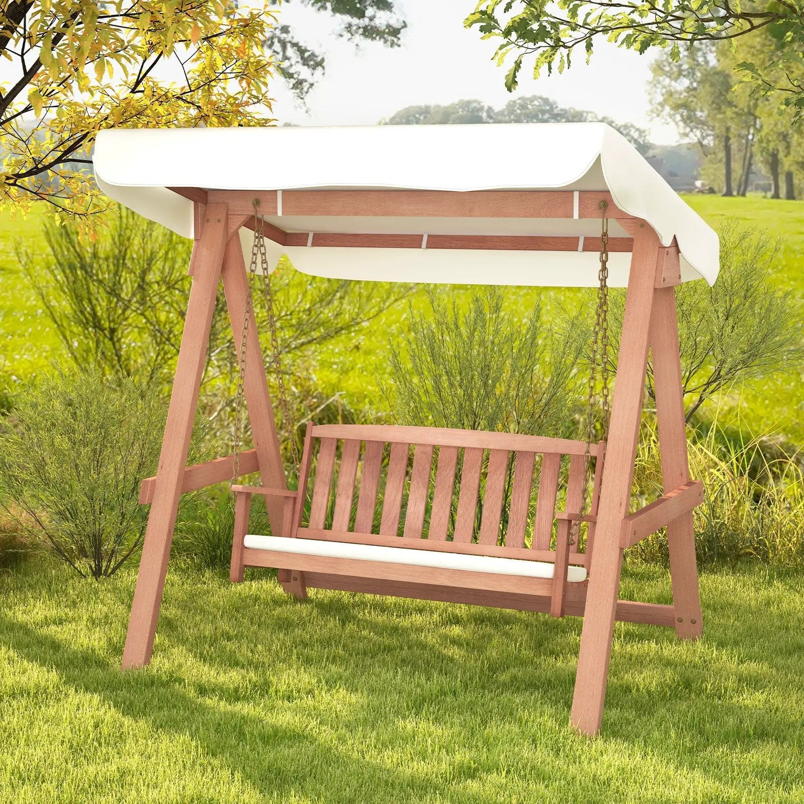 Outdoor 2-Seat Swing Bench w/ith A Frame and Sturdy Metal Hanging Chainsx by DirectDeals